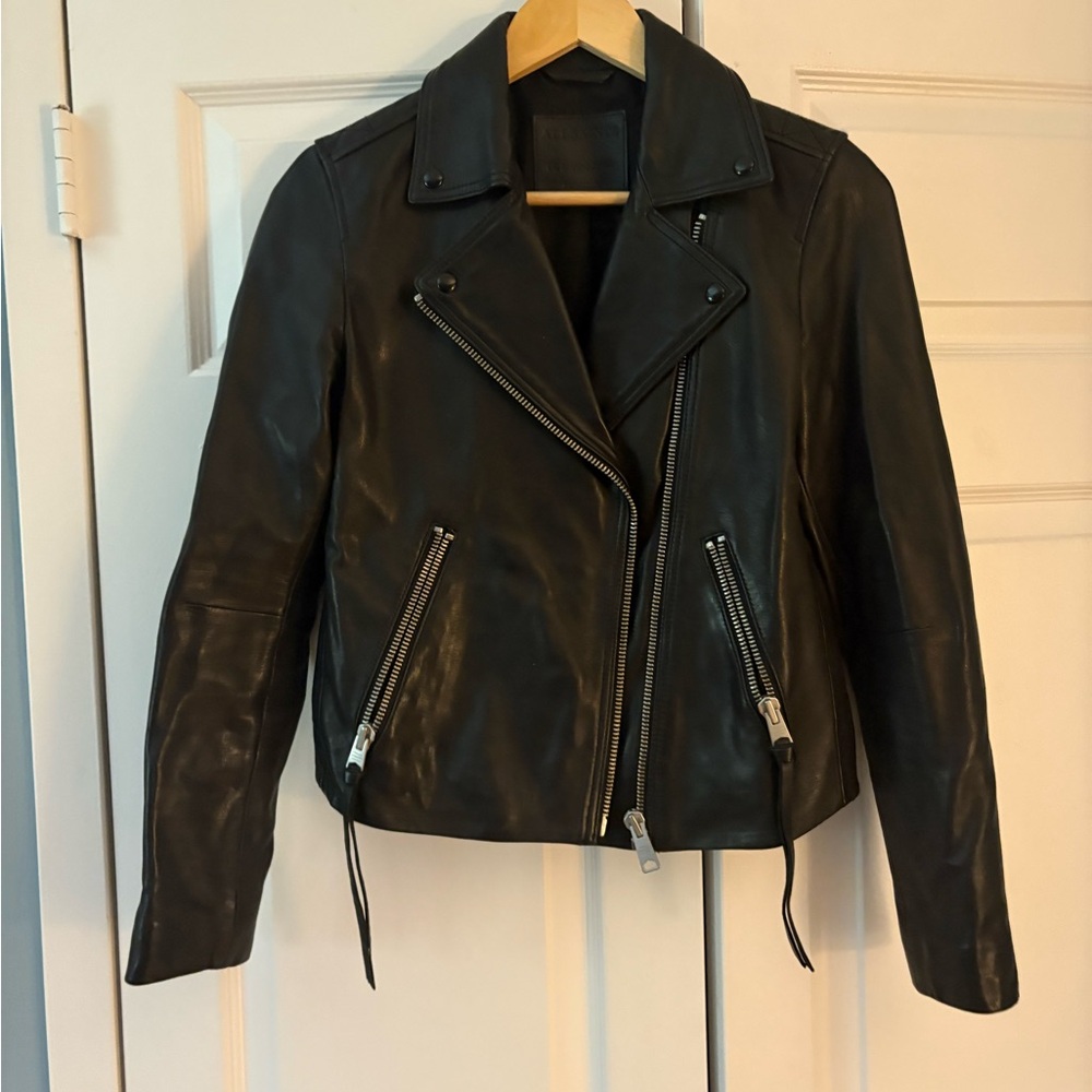 All Saints Black Leather Biker Jacket